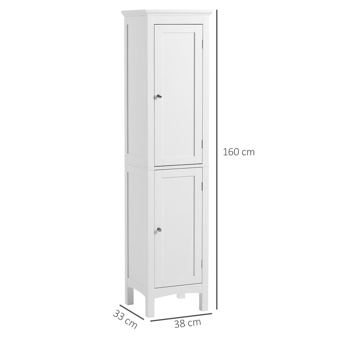 Tall Bathroom Storage Unit, Slim Bathroom Cabinet with Adjustable Shelves and Double Door, White