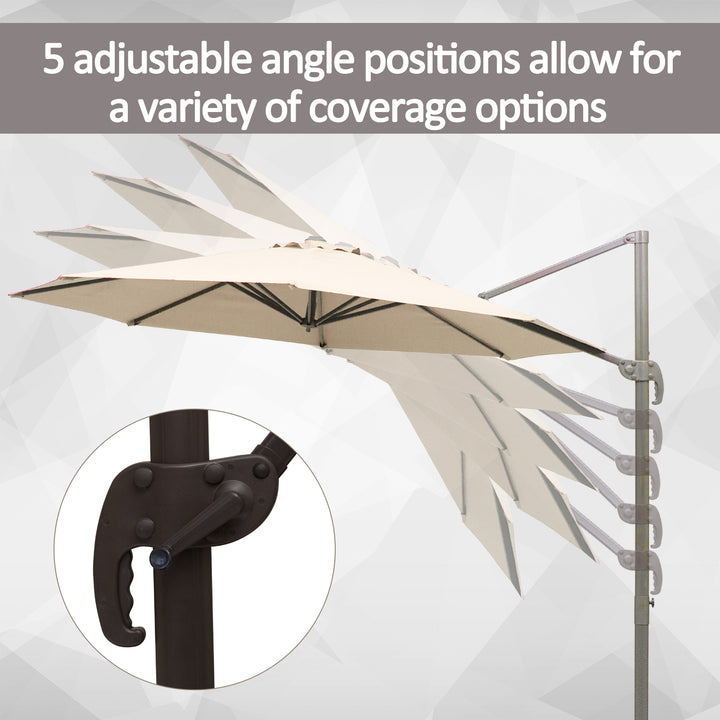 Outsunny Banana Parasol 3M Cantilever Umbrella with Cross Base, Aluminium Frame, 360° Rotation, Hand Crank, Beige | Aosom UK