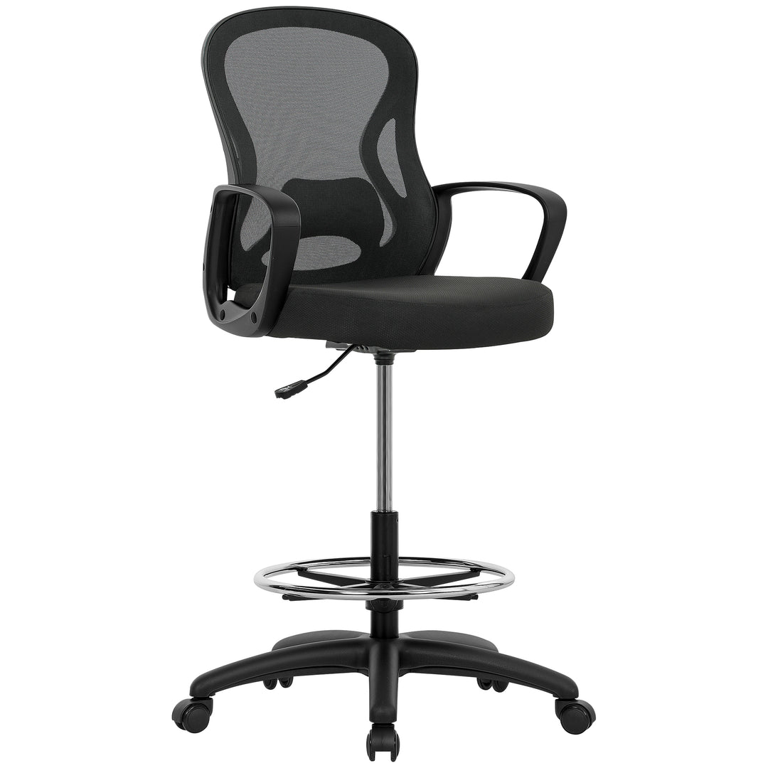 Drafting Chair with Adjustable Footrest, Ergonomic Mesh Office Chair with Lumbar Support, Adjustable Height for Standing Desk, Black