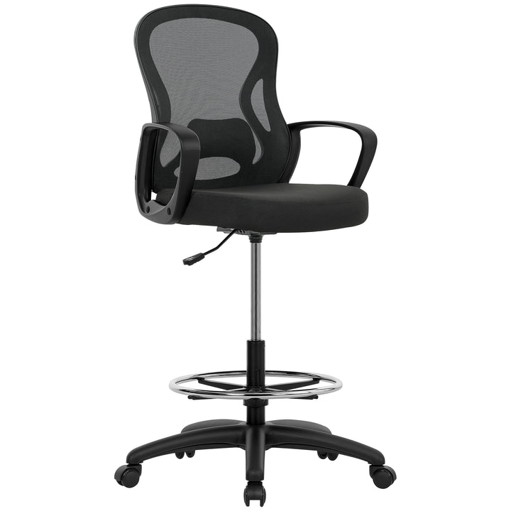 Drafting Chair with Adjustable Footrest, Ergonomic Mesh Office Chair with Lumbar Support, Adjustable Height for Standing Desk, Black