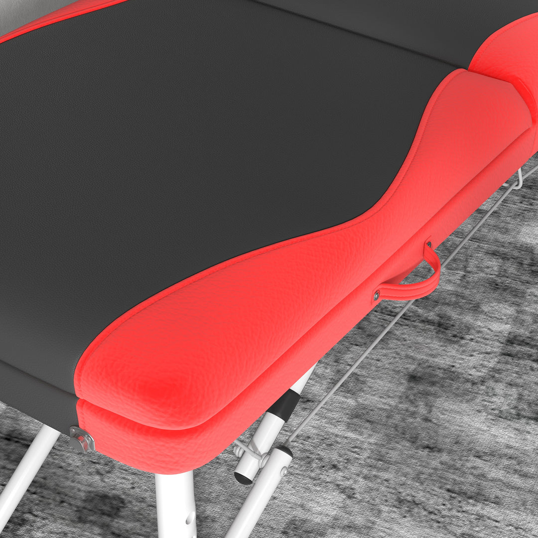 Foldable Massage Bed Portable Table, 3-Section Aluminium Foldable Beauty Couch, Professional Salon Spa Table with Headrest Support and Carry Bag, 60 cm Width, Black and Red