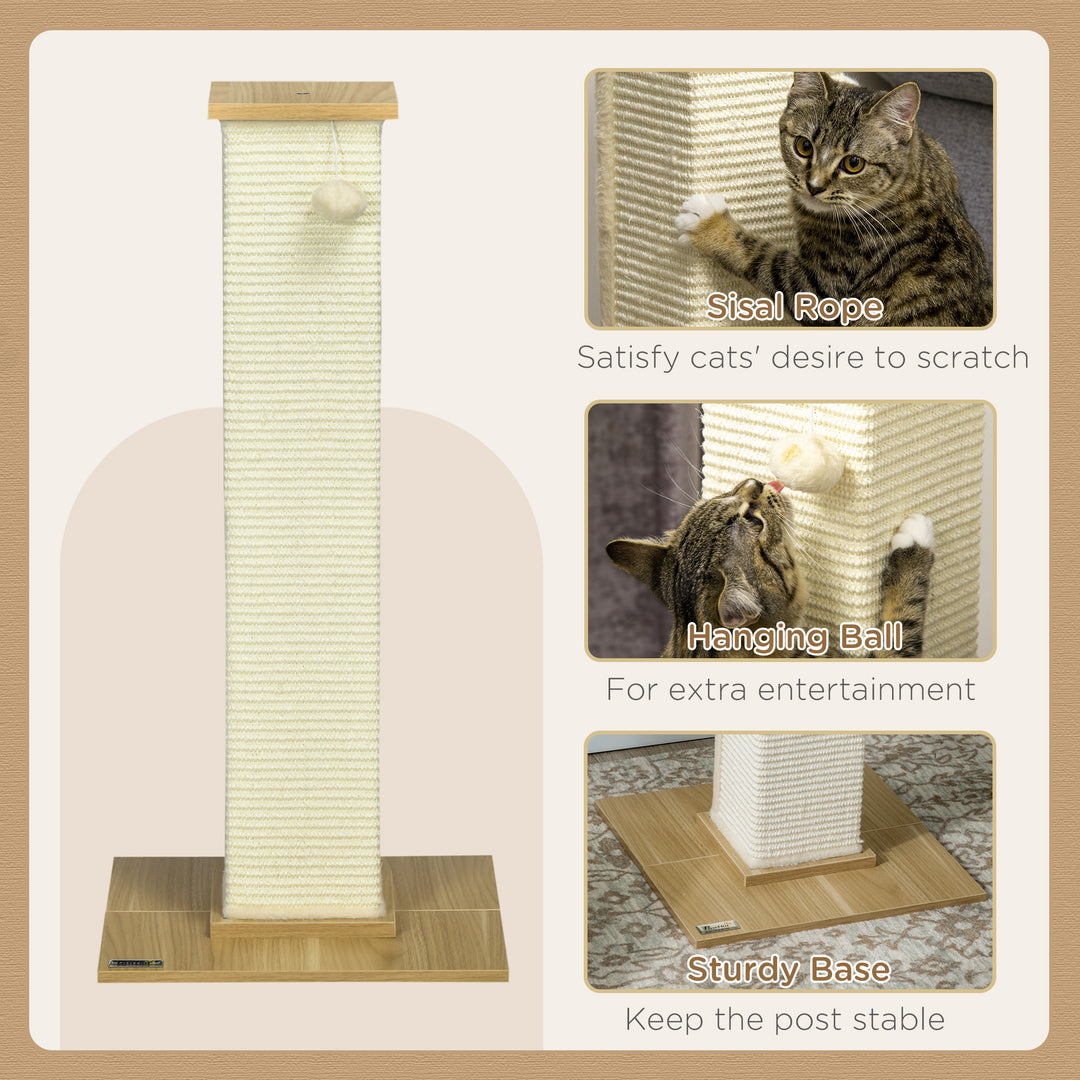 80cm Scratching Post, with Toy Ball, Sisal Rope - White