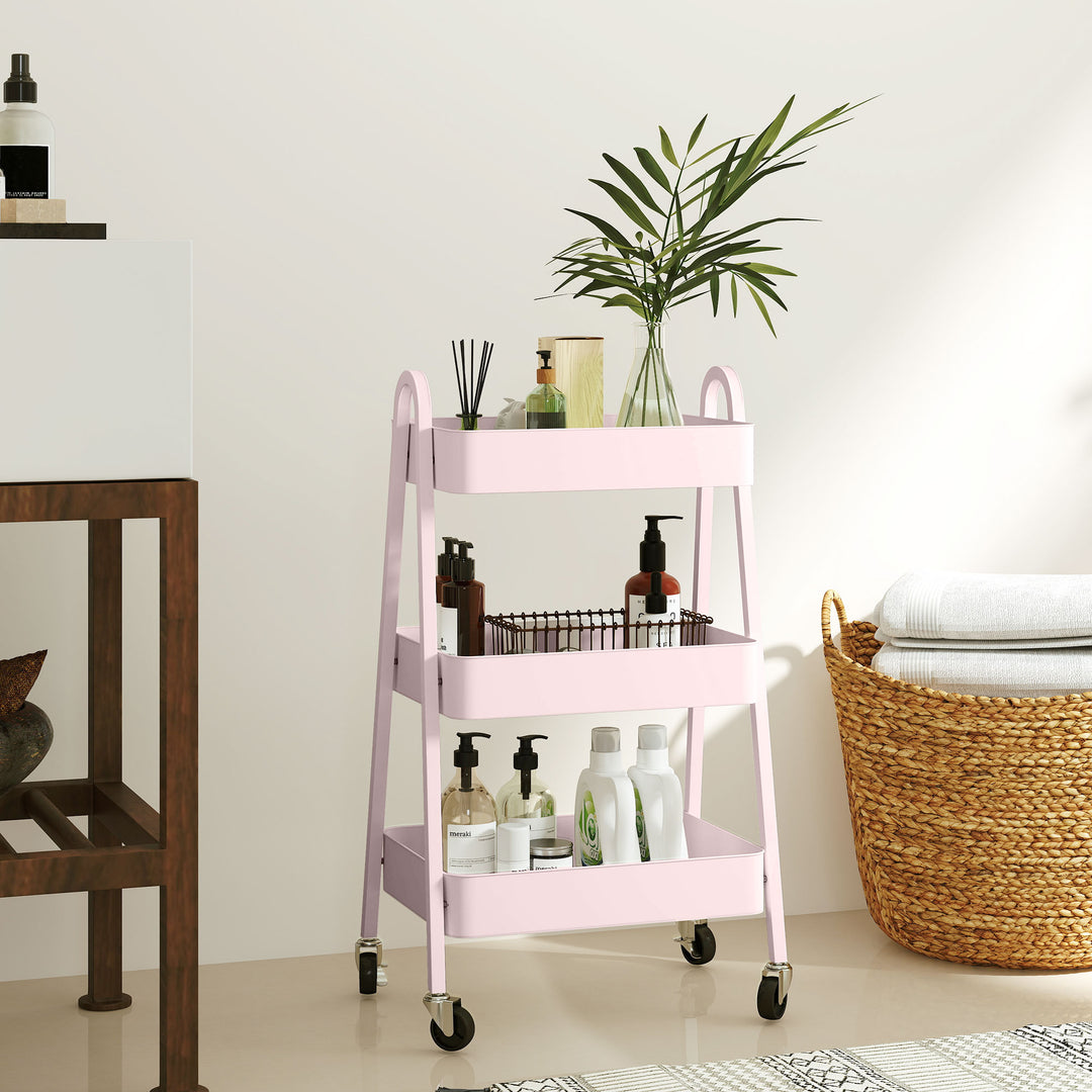 Three-Tier Storage Trolley - Pink