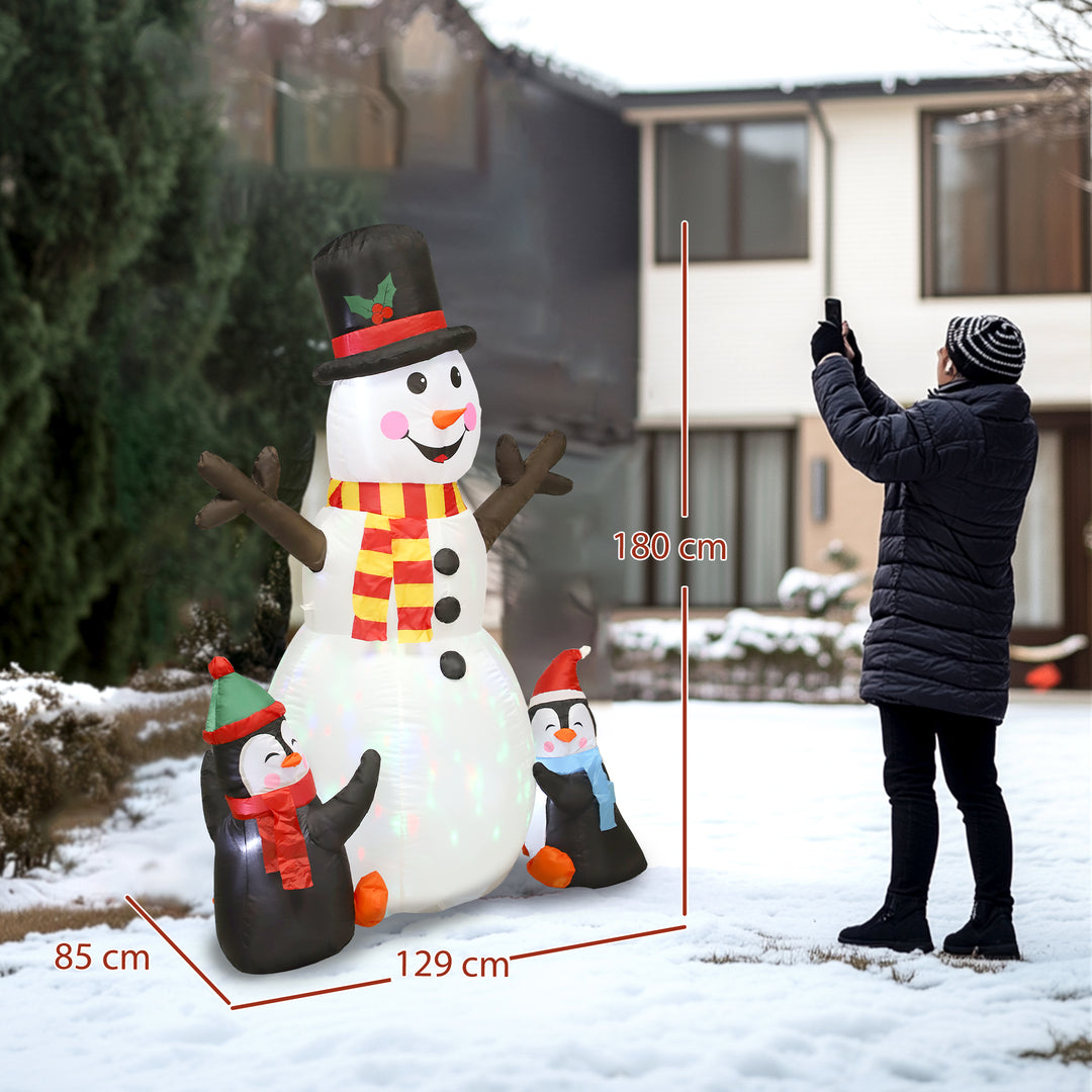 Outsunny 6FT Christmas Inflatables Snowman &amp; Penguins with Built-in LED Lights and Flashing Projector Light, Blow Up Christmas Inflatable Decoration for Indoor Outdoor Decor, Garden
