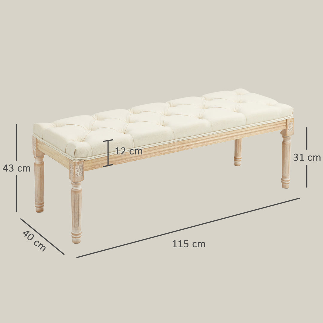 Vintage Wooden Bed End Bench - Cream White - view 3