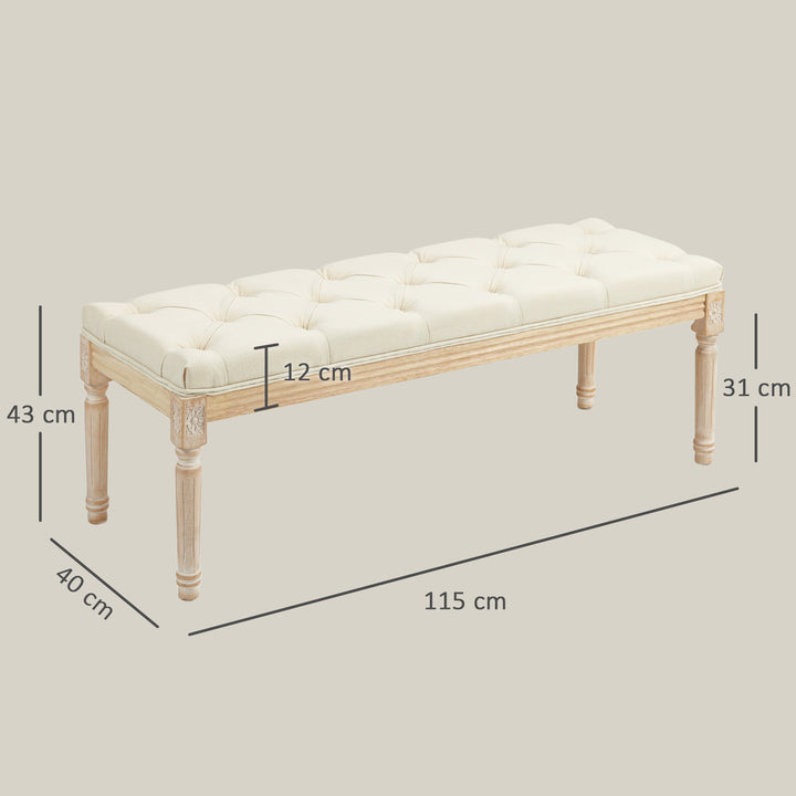 Vintage Wooden Bed End Bench - Cream White - view 3