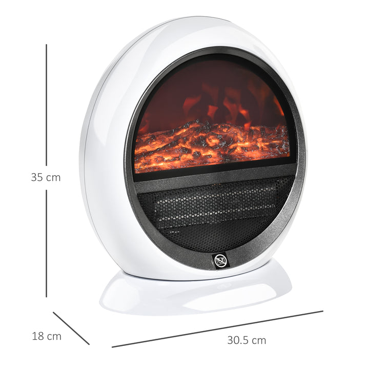 Freestanding Electric Fireplace Indoor Space Table Top Heater with Realistic Flame Effect, Rotatable Head, Overheating Protection, 1500W, White