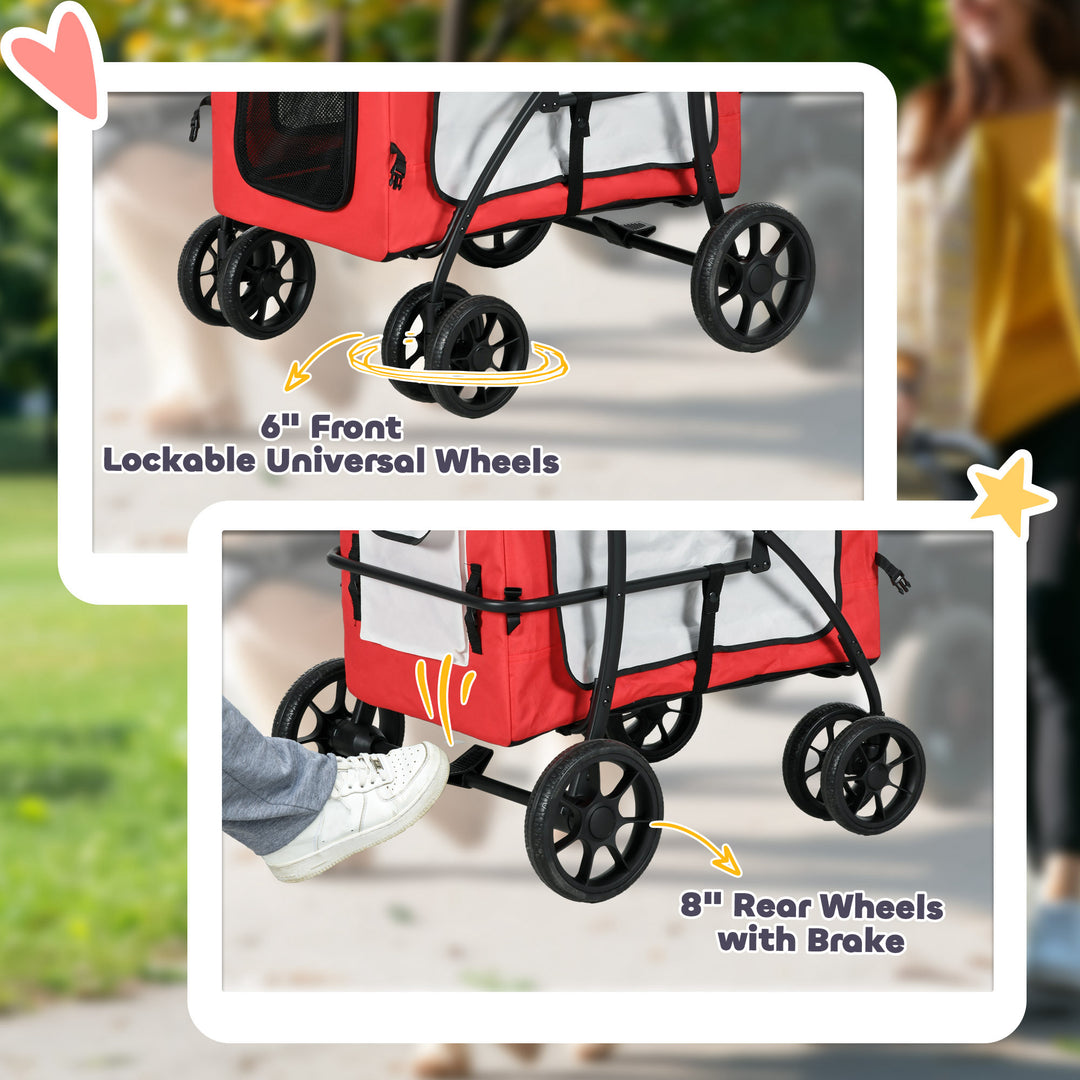 Foldable Dog Stroller, Pet Travel Crate, with Detachable Carrier, Soft Padding, for Mini, Small Dogs - Red