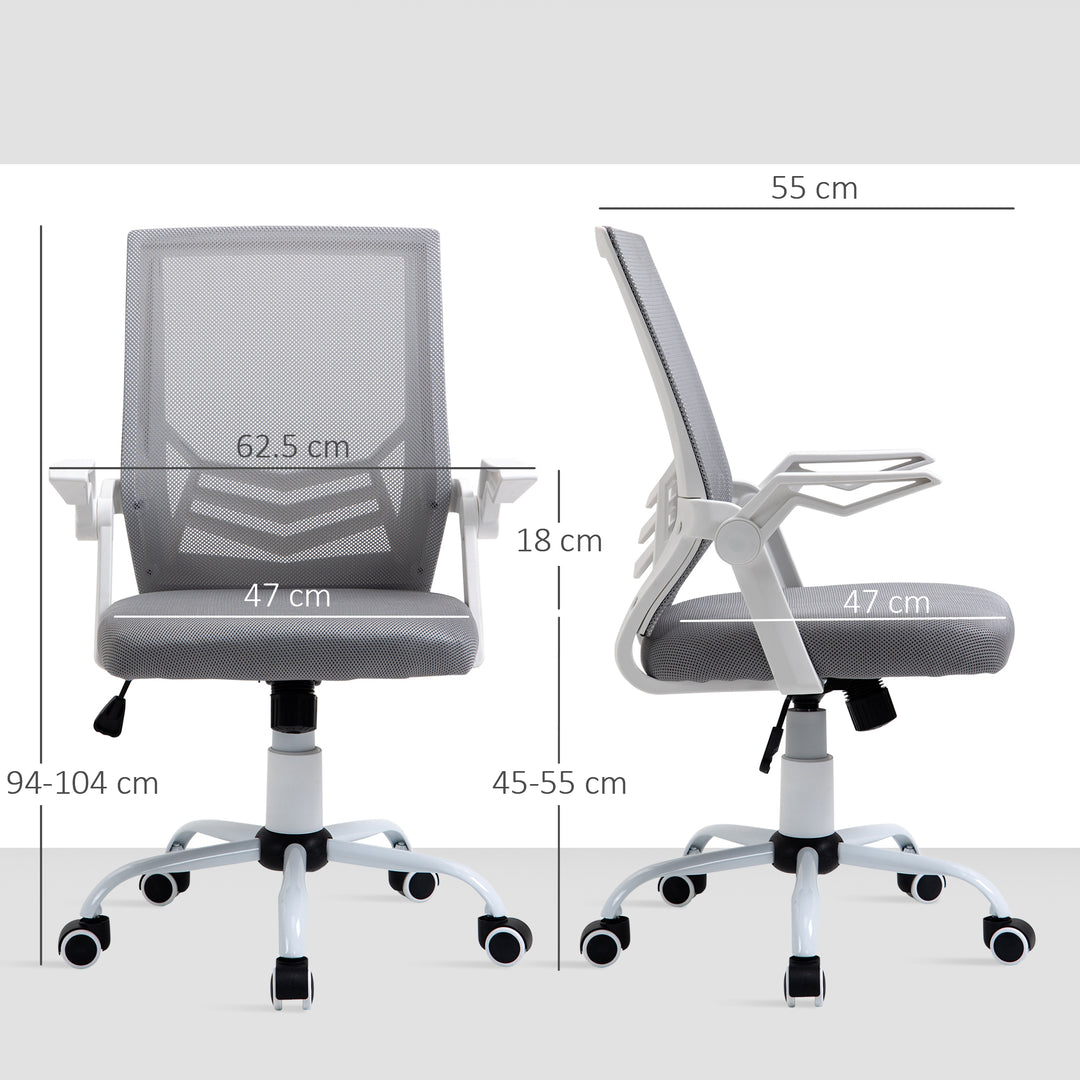 MCL Office Chair with Flip-up Armrest, Mid Back Desk Chair with Mesh Back, Lumbar Support, Adjustable Height, Swivel Wheels for Home, Grey