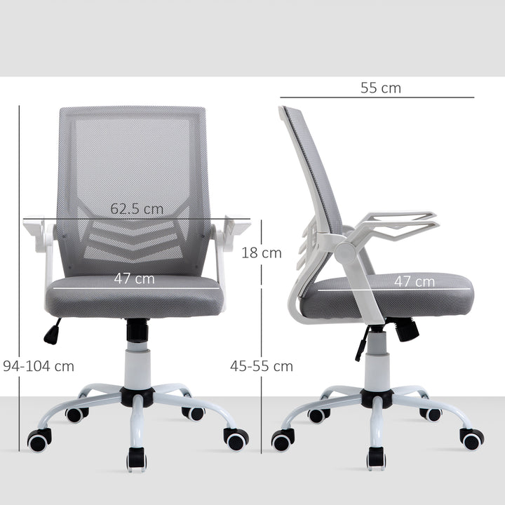 MCL Office Chair with Flip-up Armrest, Mid Back Desk Chair with Mesh Back, Lumbar Support, Adjustable Height, Swivel Wheels for Home, Grey