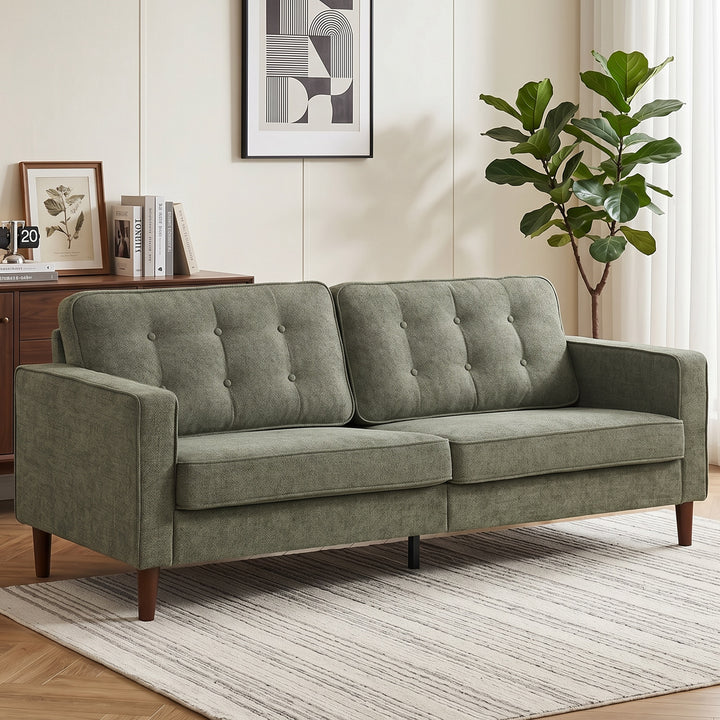 3 Seater Sofa Button Tufted Upholstered Couch with Wood Legs for Livin