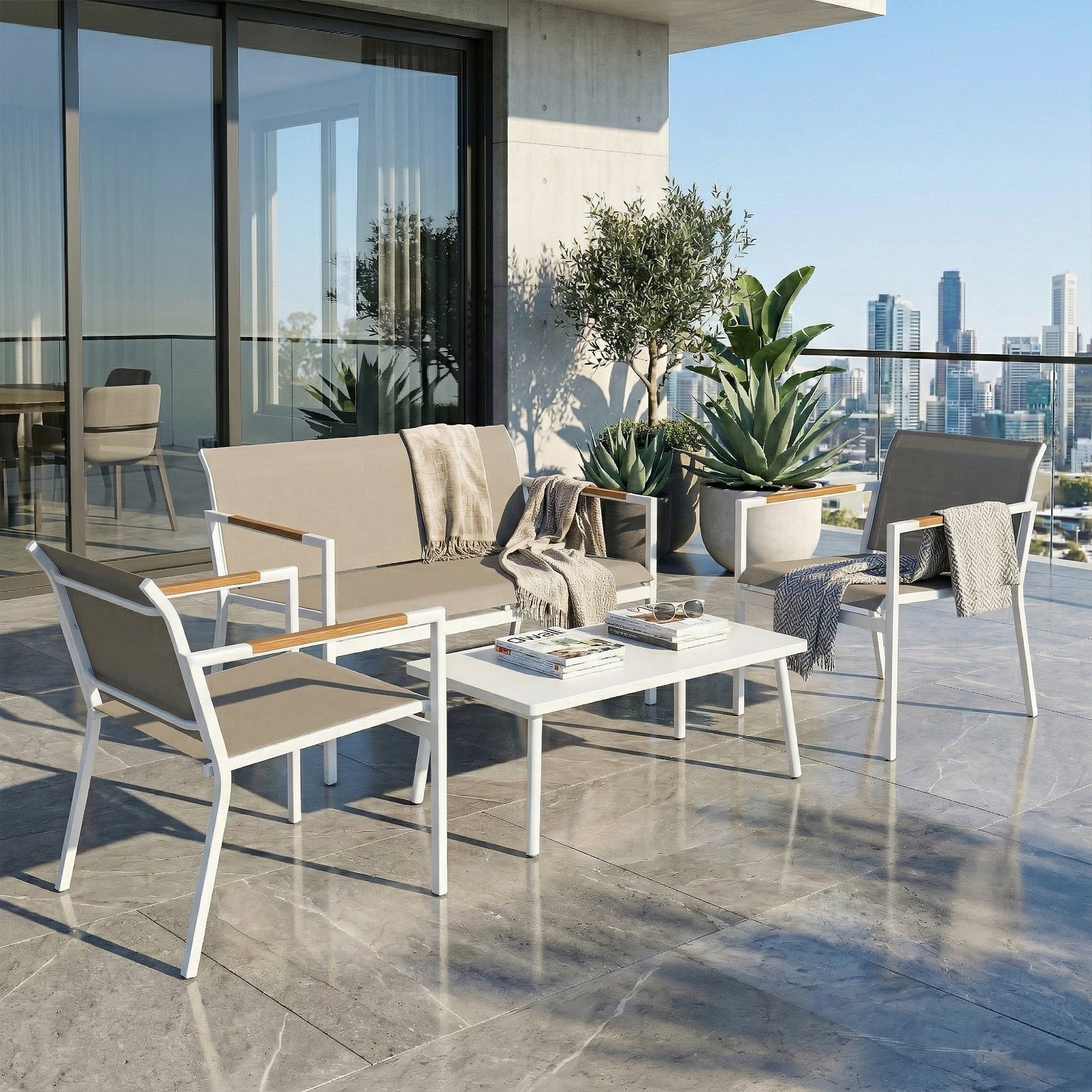 4 Seater Garden Furniture Set with Loveseat, Armchairs, Table, Metal G