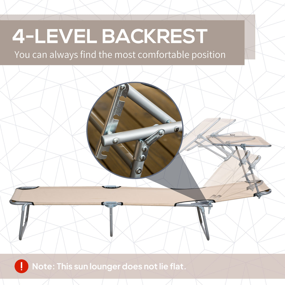Outdoor Foldable Sun Lounger Set of 2, 4 Level Adjustable Backrest Reclining Sun Lounger Chair with Angle Adjust Sun Shade Awning for Beach, Garden, Patio, Sand