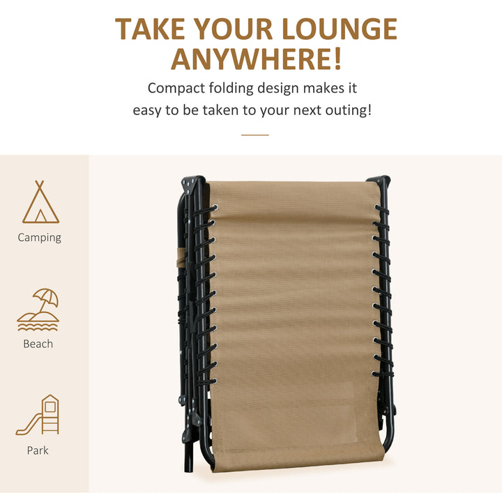 Portable Sun Lounger, Folding Camping Bed Cot, Reclining Lounge Chair 5-position Adjustable Backrest with Side Pocket, Pillow for Patio Garden Beach Pool, Beige