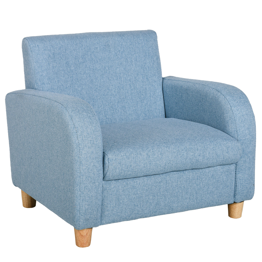 Children's Armchairs Toddler Chair Wood Frame Anti-Slip Legs High Back Bedroom Playroom Furniture Blue