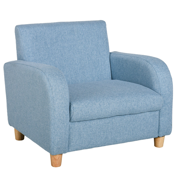Children's Armchairs Toddler Chair Wood Frame Anti-Slip Legs High Back Bedroom Playroom Furniture Blue
