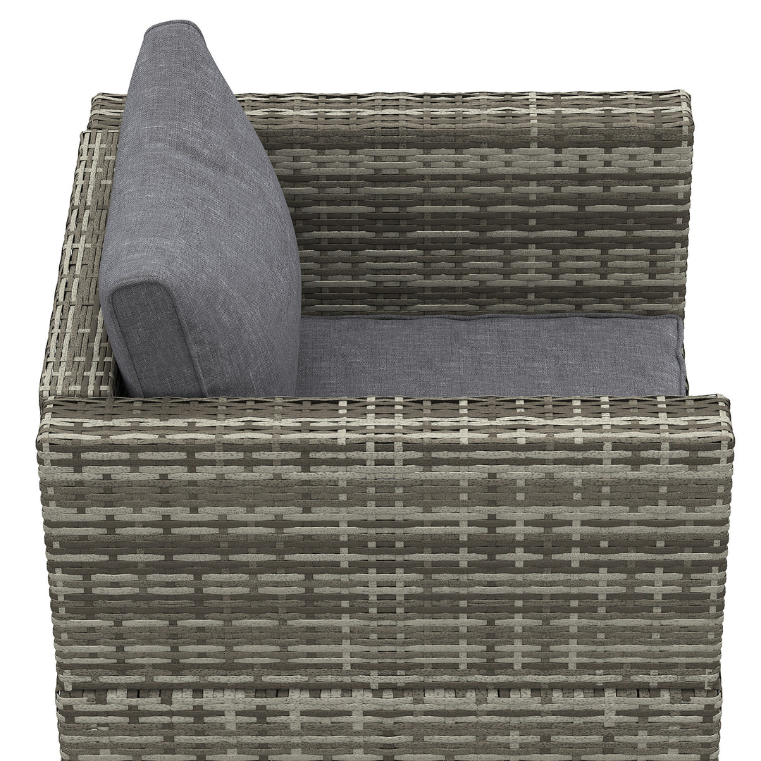 Single Rattan Garden Chair, PE Wicker Garden Armchair with Cushions, Outdoor Rattan Chair with Armrests and Steel Frame for Conservatory, Porch, Patio, Balcony, Dark Grey
