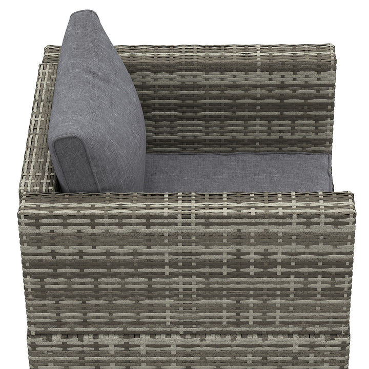 Single Rattan Garden Chair, PE Wicker Garden Armchair with Cushions, Outdoor Rattan Chair with Armrests and Steel Frame for Conservatory, Porch, Patio, Balcony, Dark Grey