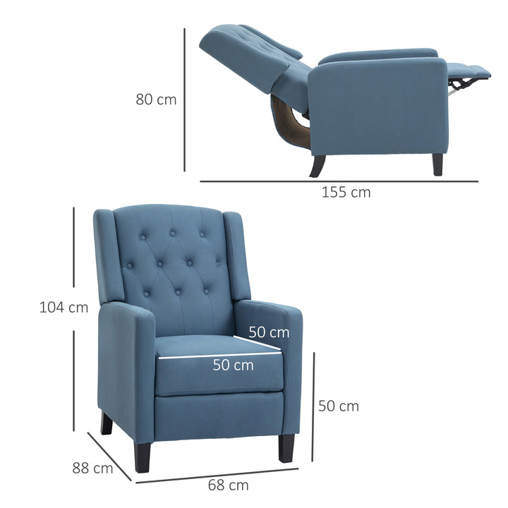 HOMCOM Wingback Recliner Chair for Home Theater, Button Tufted Microfibre Cloth Reclining Armchair with Leg Rest, Deep Blue | Aosom UK