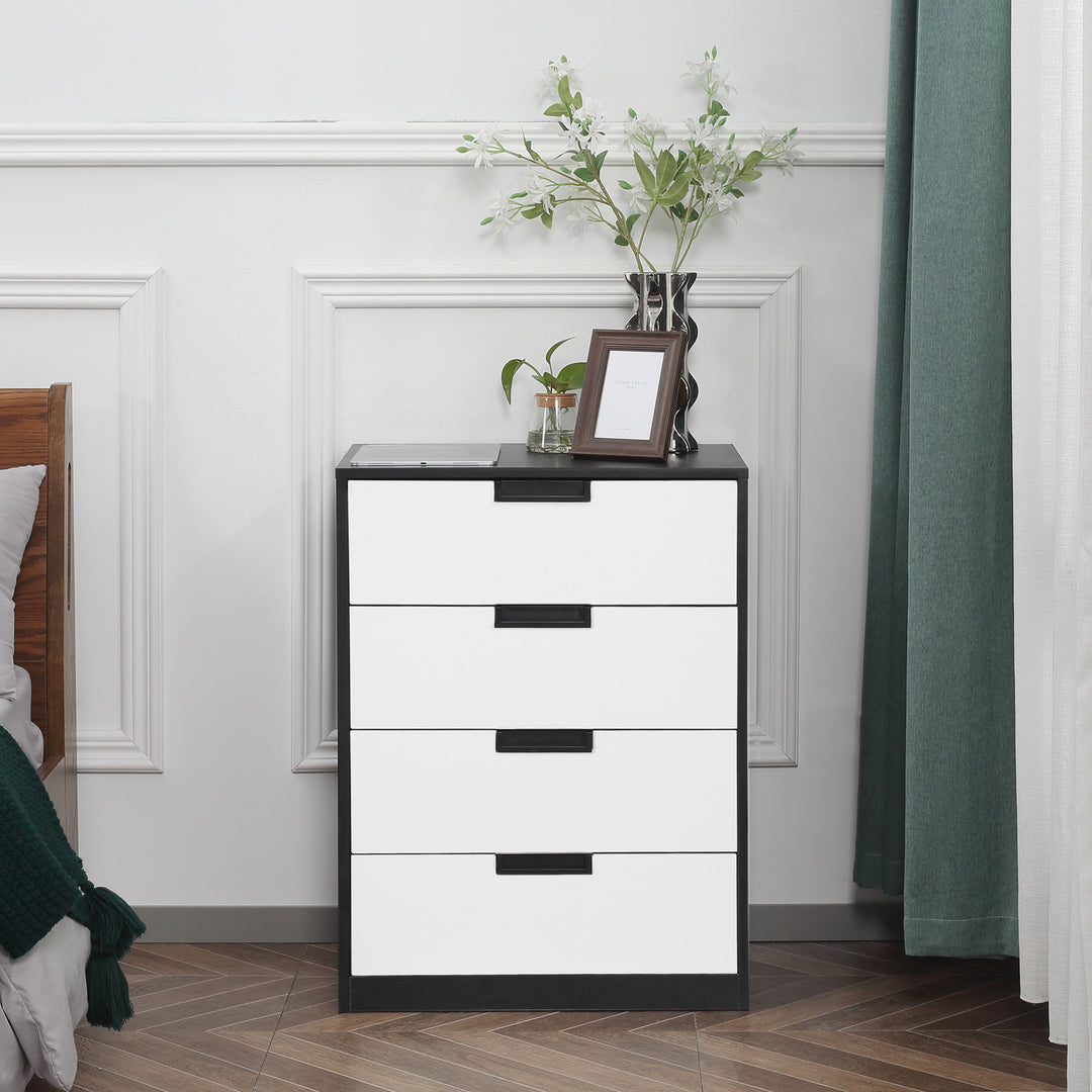 HOMCOM Storage Drawer Chest, 4-Drawer Organiser Cabinet for Bedroom or Living Room, 60cm x 40cm x 80cm, White and Black | Aosom UK