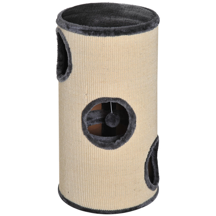 PawHut Cat Tree, Plush, Ф38x70H cm-Beige/Grey | Aosom UK