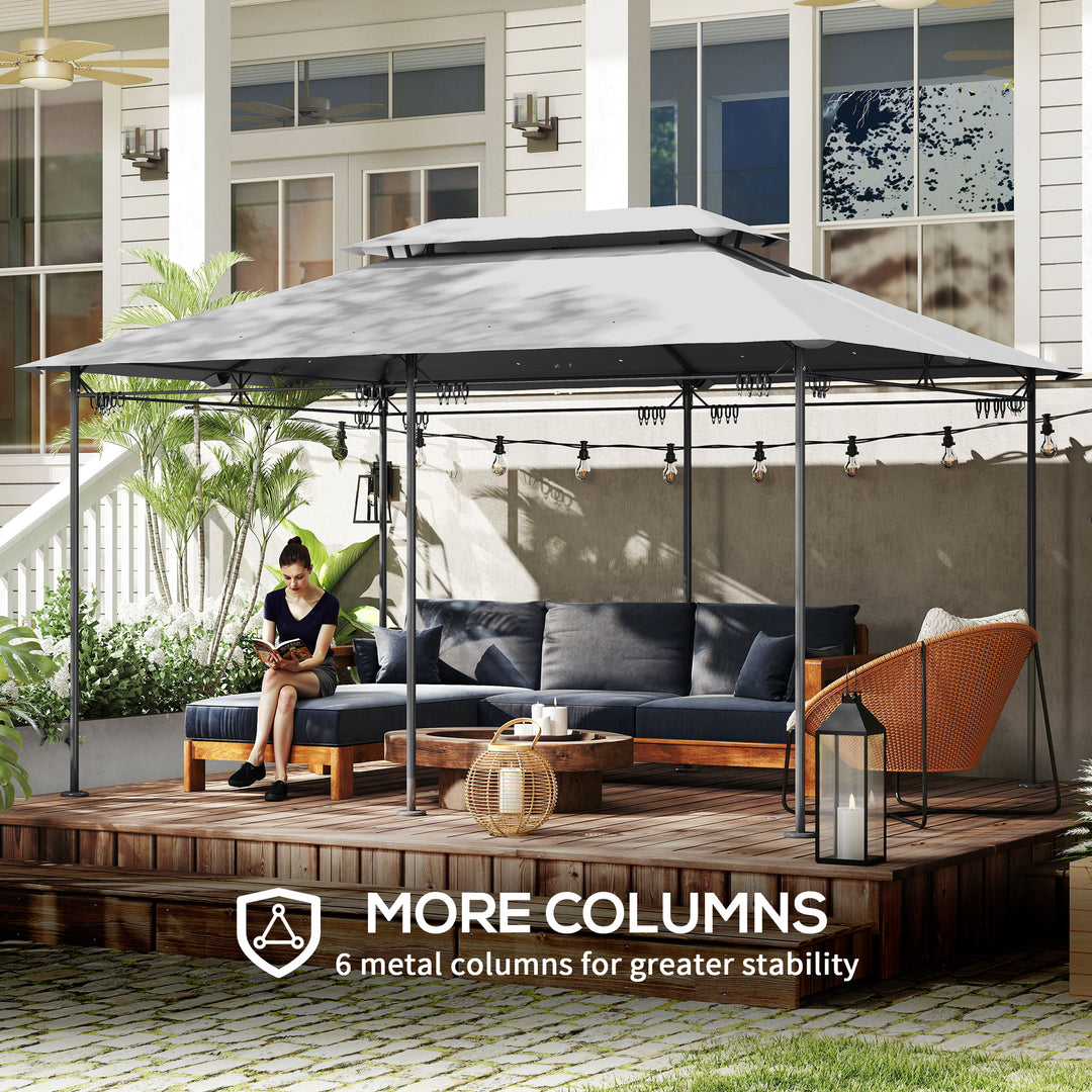 3 x 4m Metal Frame, Two-Tier Roof Gazebo - Dark Grey