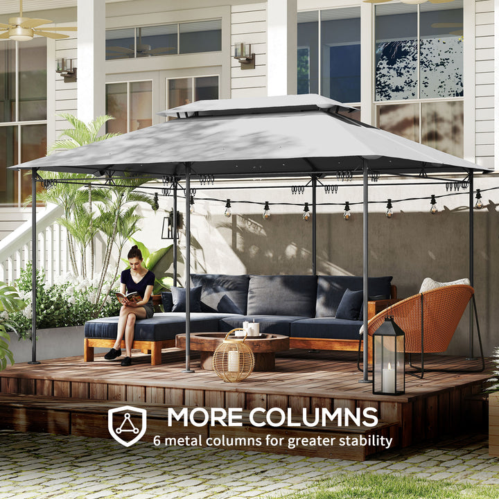 3 x 4m Metal Frame, Two-Tier Roof Gazebo - Dark Grey