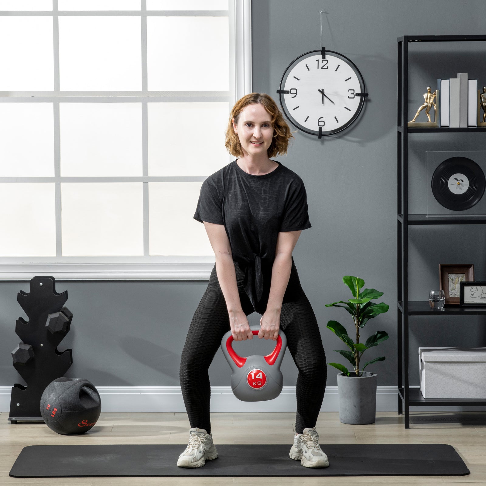 SPORTNOW Kettlebell, 14kg Kettle Bells with Handle for Home Gym Weight Lifting and Strength Training, Red and Grey