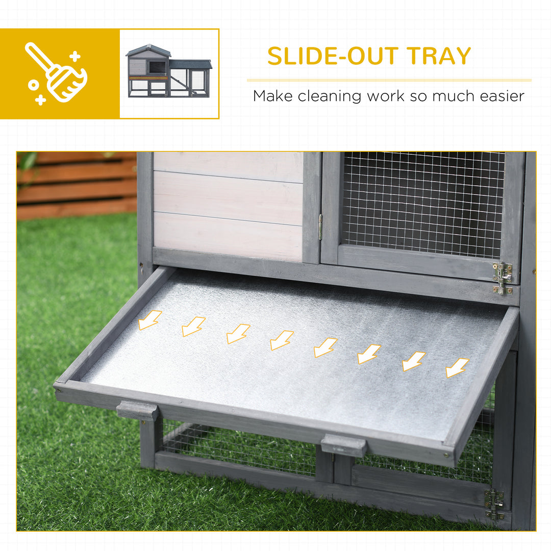 Wooden Rabbit Hutch Outdoor, Double Tier with Water-Resistant Roof, Ramp 147 x 54 x 84 cm, Grey
