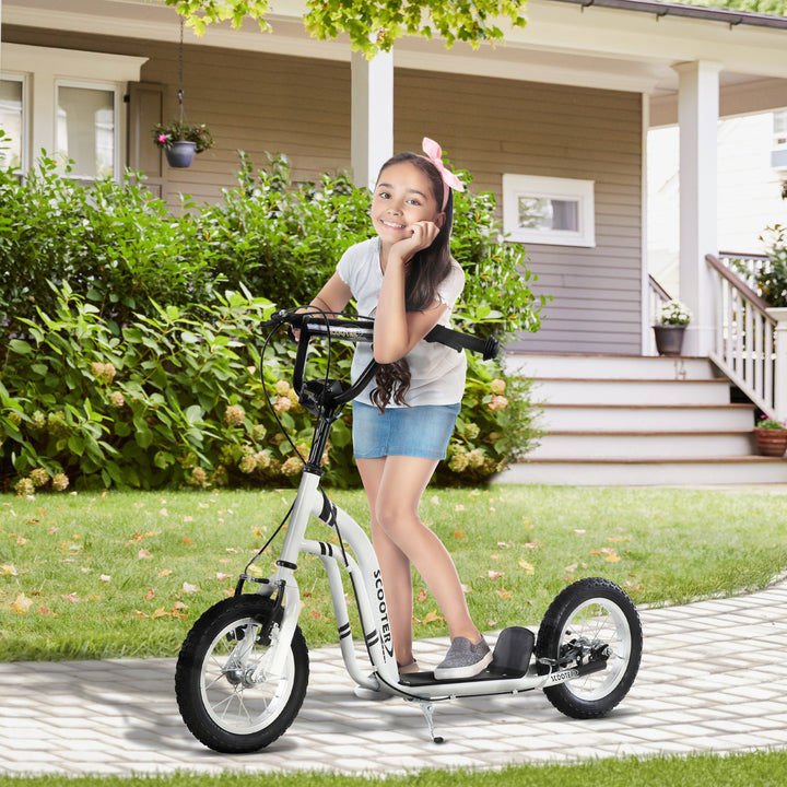 HOMCOM Youth Scooter Front and Rear Caliper Dual Brakes 12-Inch Inflatable Front Wheel Ride On Toy For Age 5+