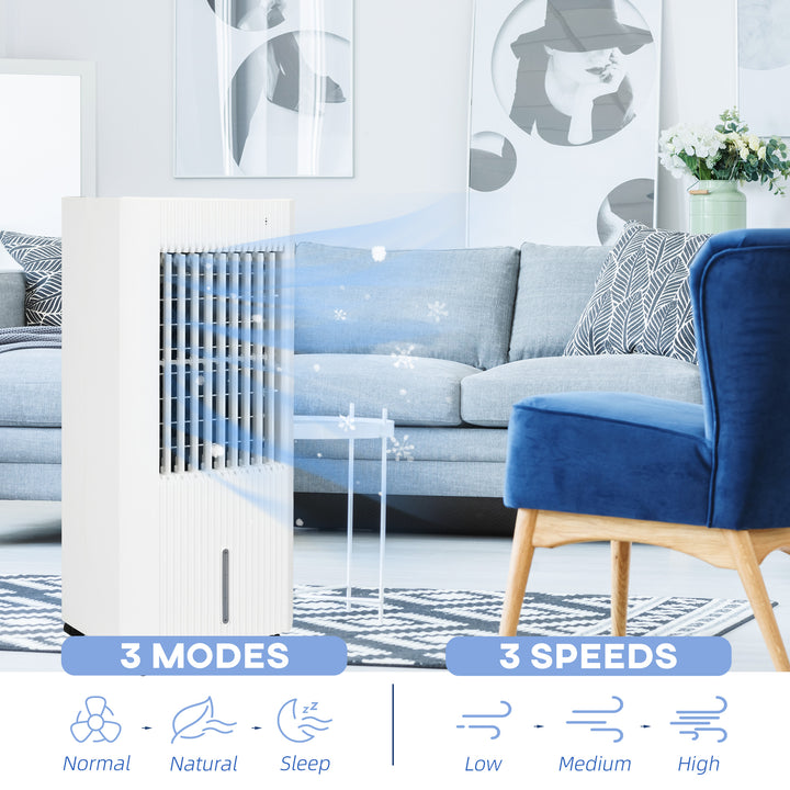 HOMCOM 68cm Portable Evaporative Air Cooler, 3-In-1 Ice Cooling Fan Cooler, Water Conditioner Humidifier Unit w/ Remote, 15H Timer, LED | Aosom UK