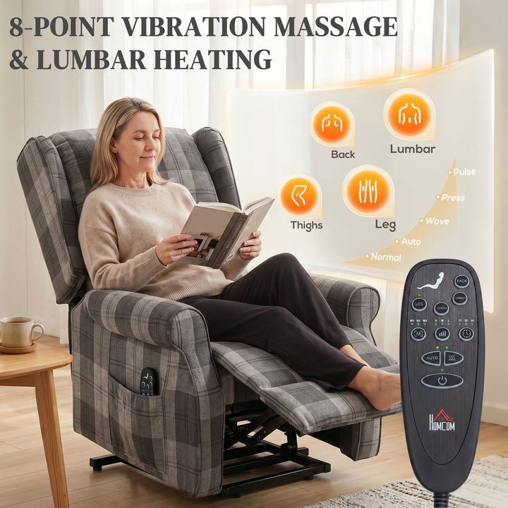 Power Lift Recliner Chair with Vibration Massage, Heat, Checked Lift C