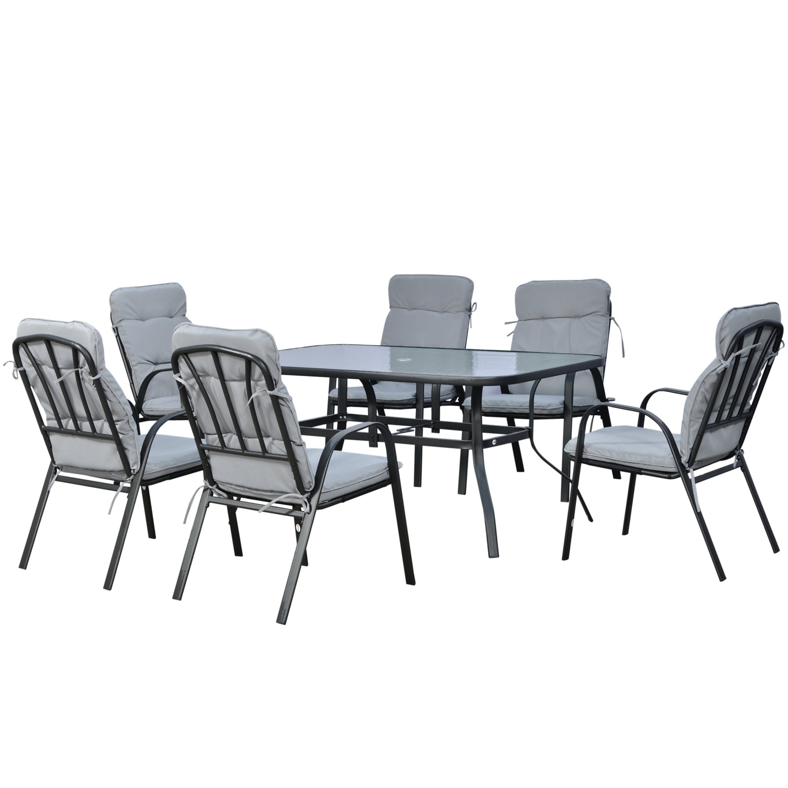 Seven-Piece Garden Dining Set with Cushions - Grey