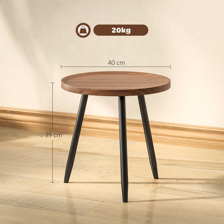 Modern Round Coffee Table with Steel Frame for Small Space, Sofa Beside, Living Room, Bedroom, Chestnut Wood Effect