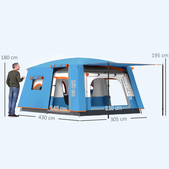 4-6 Man Camping Tent, Double Layer Tunnel Tent with Porch, Living Area and 2 Bedrooms, Sewn in Groundsheet, 3000mm Waterproof and UPF 30+, Portable with Bag, Blue