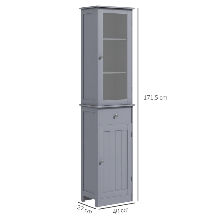 Bathroom Storage Cabinet with 3-tier Shelf Drawer Door, Floor Cabinet Free Standing Tall Slim Side Organizer Shelves, Grey