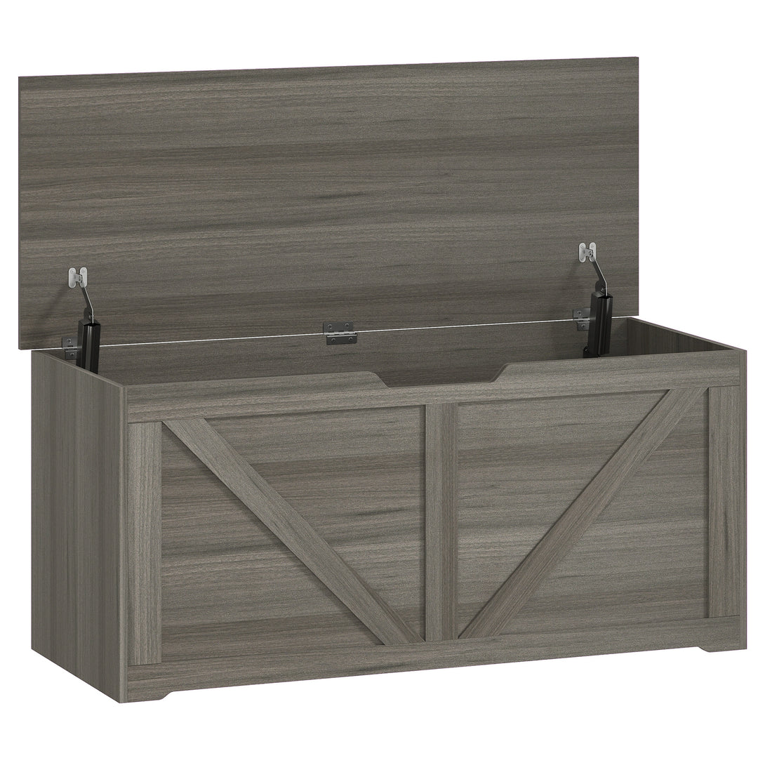 127L Home Storage Box, with Safety Hinges - Dark Grey Wood-Effect