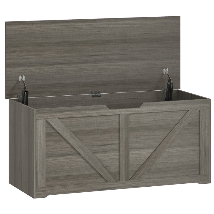 127L Home Storage Box, with Safety Hinges - Dark Grey Wood-Effect