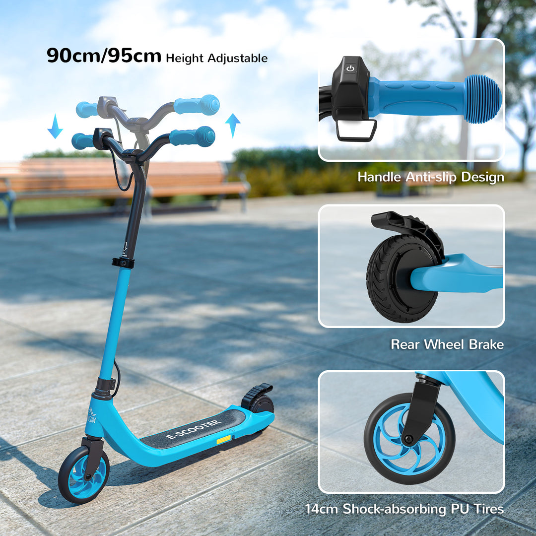 MCL Kids Electric Scooter, Electric Scooters for Kids Ages 6+, 8 KM/H & 6 KM Lightweight E-Scooter, Adjustable Height, Rear Brake - Blue