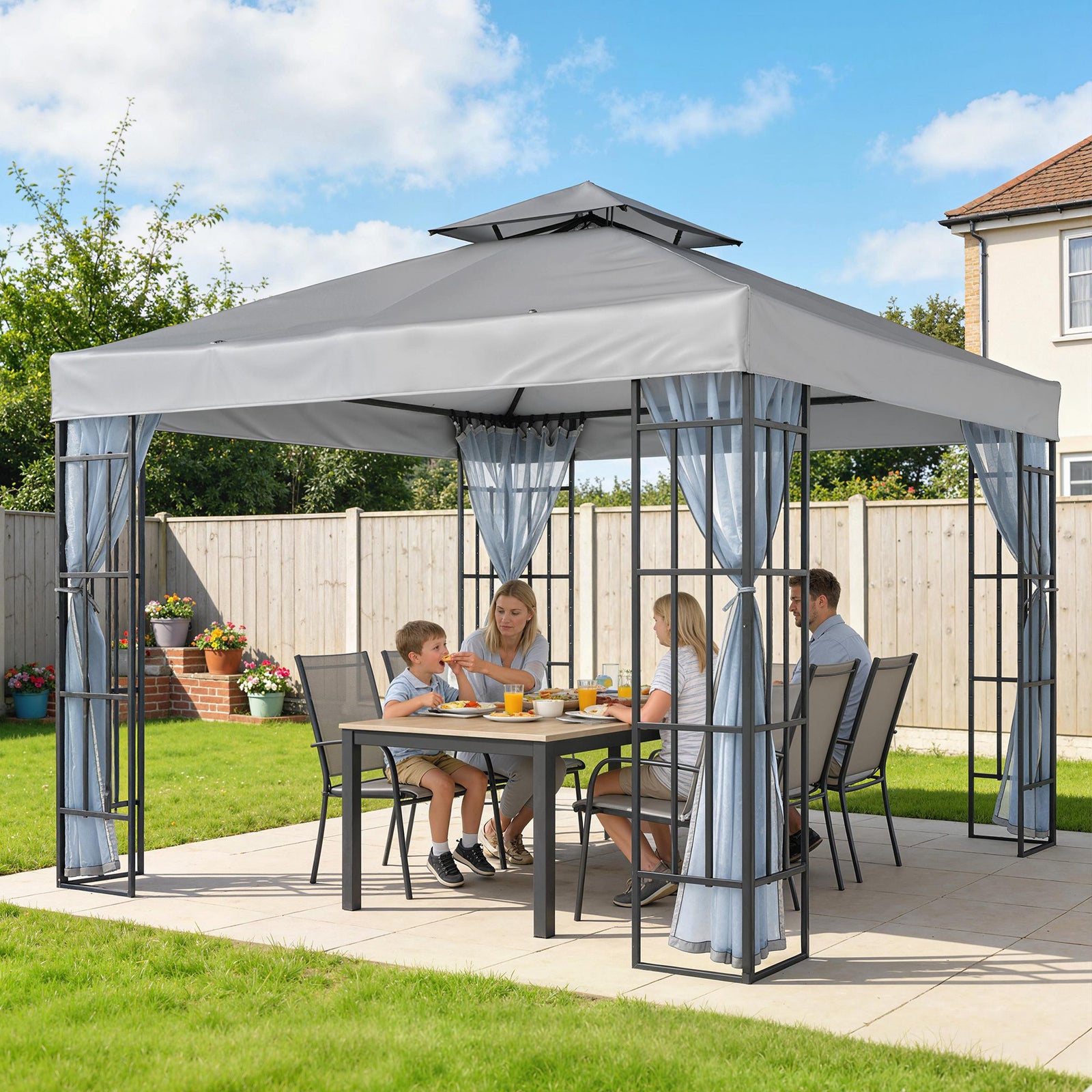 3 x 3(m) Patio Gazebo Canopy Garden Pavilion Tent Shelter with 2 Tier 