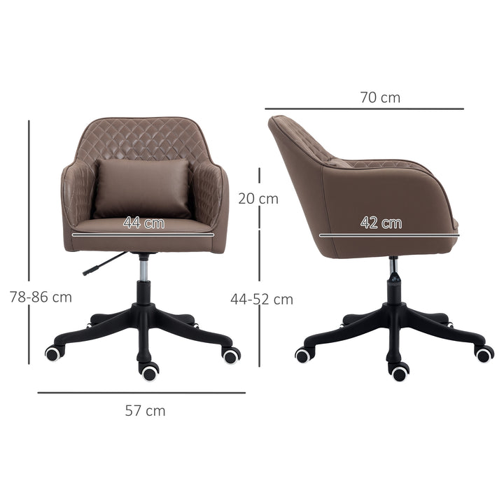Microfiber Office Chair, Desk Chair, Makeup Vanity Chair with Massage Lumbar Pillow and Rolling Wheels for Bedroom and Home, Brown