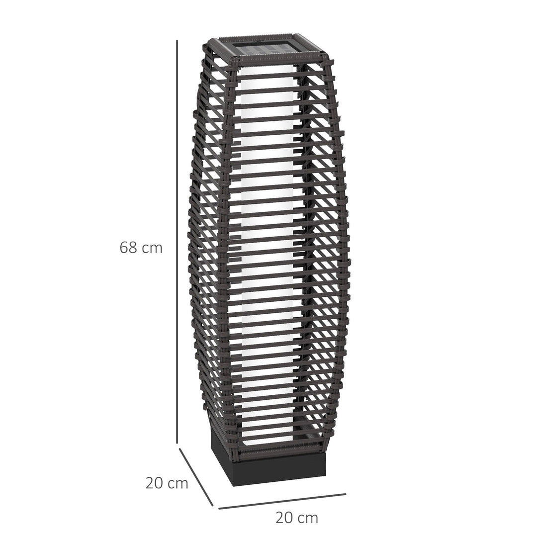 Rattan Solar Floor Lamp, 68cm Tall Outdoor Garden Lantern Pathway Light &amp; Decorative Lighting with Auto On/Off LED Lights, IP44, for Porch, Yard, Courtyard, Deck, Grey