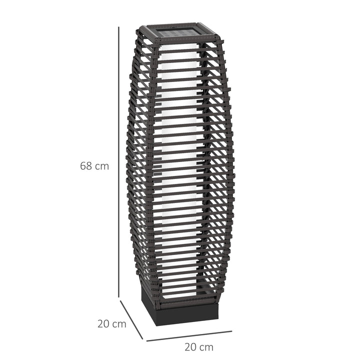 Rattan Solar Floor Lamp, 68cm Tall Outdoor Garden Lantern Pathway Light &amp; Decorative Lighting with Auto On/Off LED Lights, IP44, for Porch, Yard, Courtyard, Deck, Grey