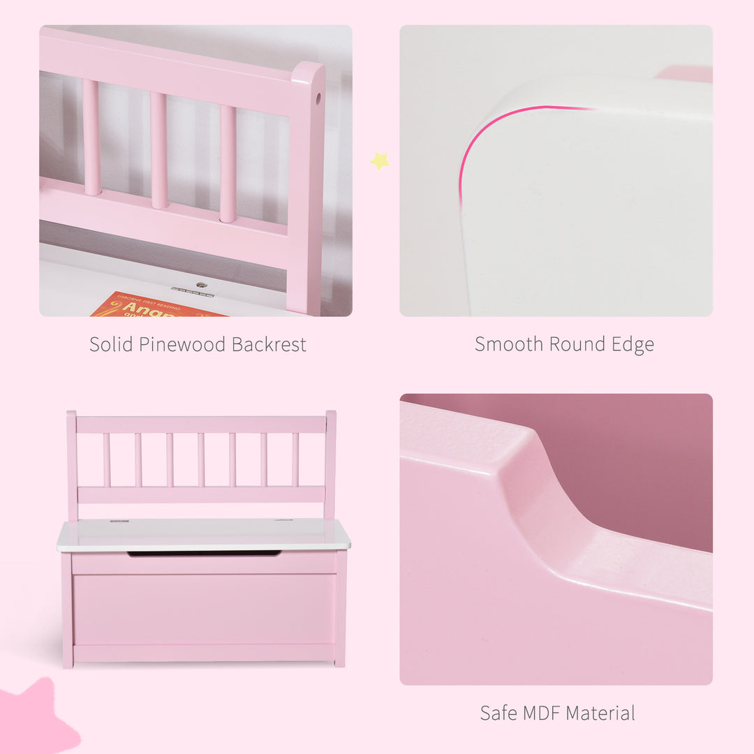 MCL 2 In 1 Wooden Toy Box, Seat Storage Bench, Storage Chest Cabinet Organiser with Safety Pneumatic Rod, Pink