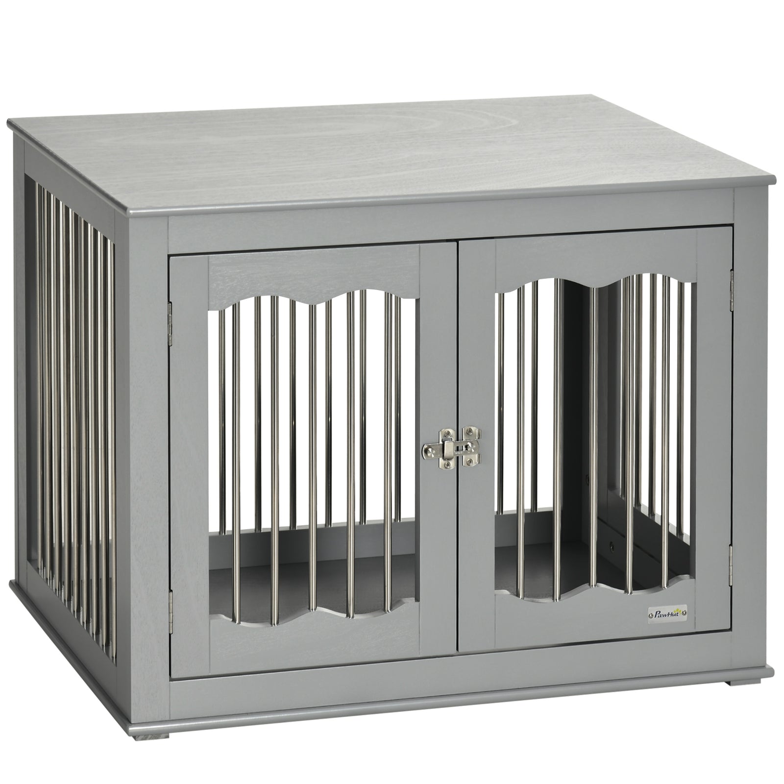 Dog Crate End Table Furniture Style Dog Cage w/ Three Doors, Locks and Latches - Grey