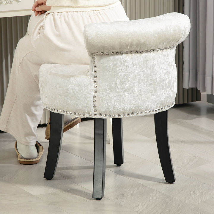 Dressing Table Stool with Rubber Wood Legs, Ice Velvet Vanity Stool for Living Room Bedroom, Beige