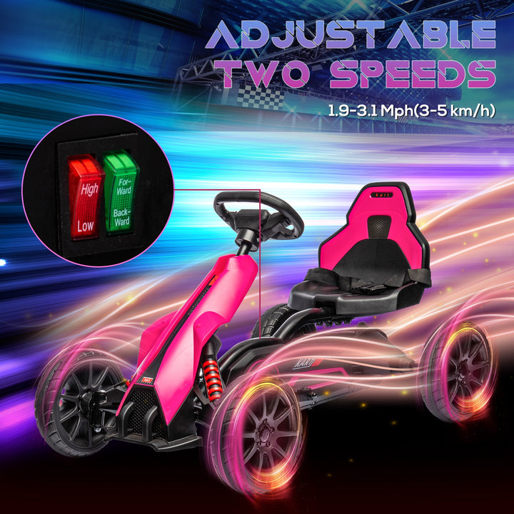 12V Electric Go-Kart for Kids, Ride-On Racing Go-Kart, with Forward and Reversing Functions, for Ages 3-8 Years - Pink