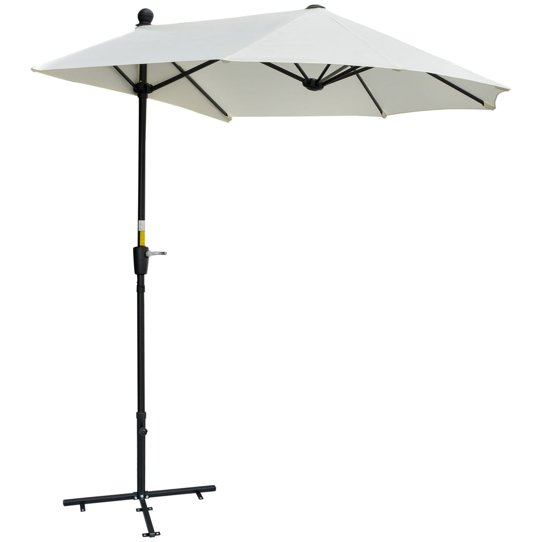 MCL 2m Half Parasol Market Umbrella Garden Balcony Parasol with Crank Handle, Base, Double-Sided Canopy, Cream White