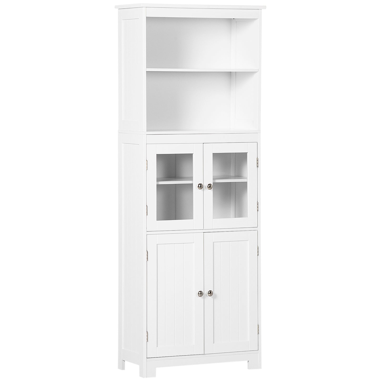 Freestanding Kitchen Cupboard, 4-Door Storage Cabinet with Adjustable Shelf and Glass Doors for Dining Room, Living Room, White