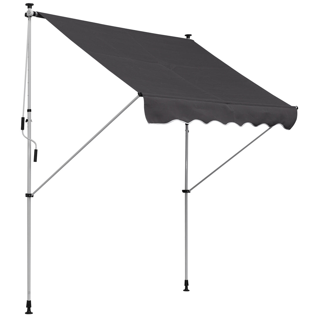 Balcony 2 x 1.5m Manual Adjustable Awning DIY Patio Clamp Awning Canopy Retractable Shade Shelter Easy to Move for Balcony, Grey